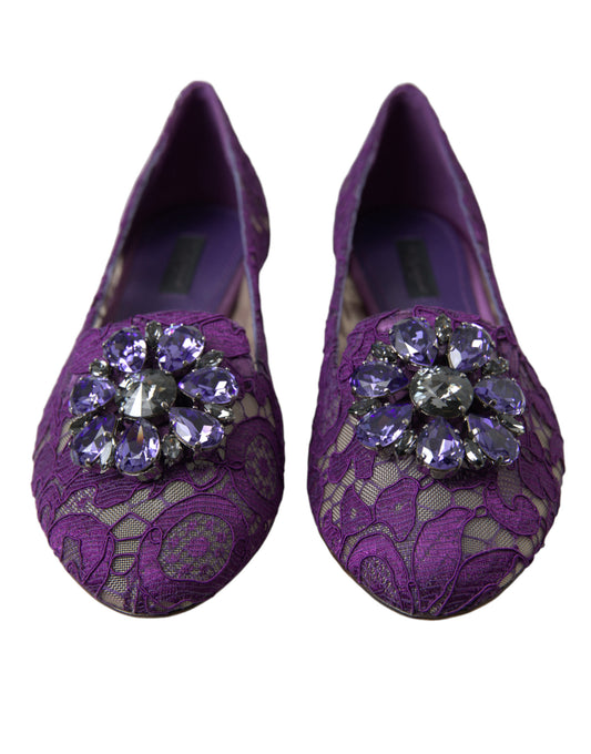 Dolce & Gabbana Purple Vally Taormina Lace Crystals Flats Shoes