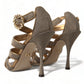 Dolce & Gabbana Bronze Crystal Strap Heels Sandals Shoes