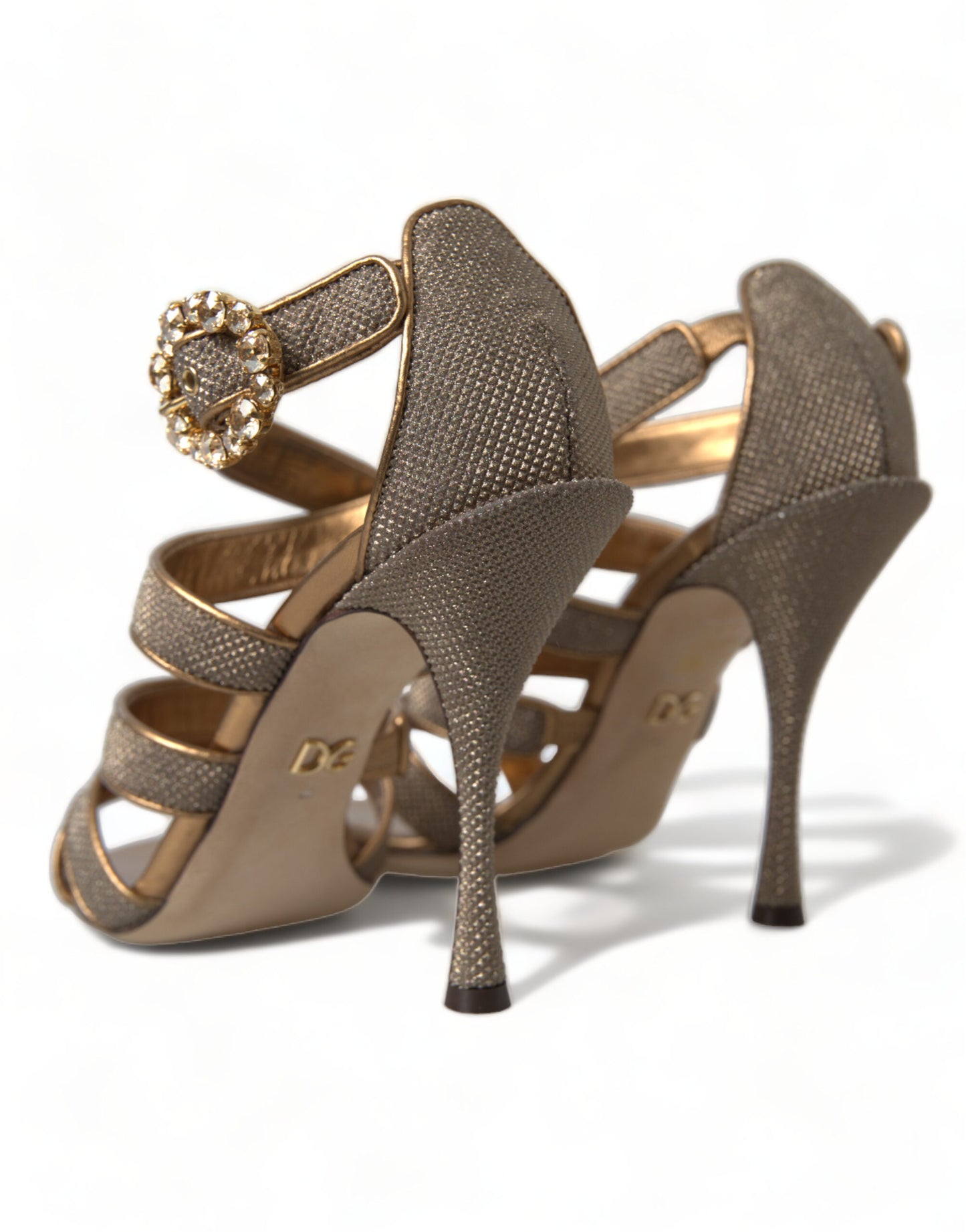 Dolce & Gabbana Bronze Crystal Strap Heels Sandals Shoes