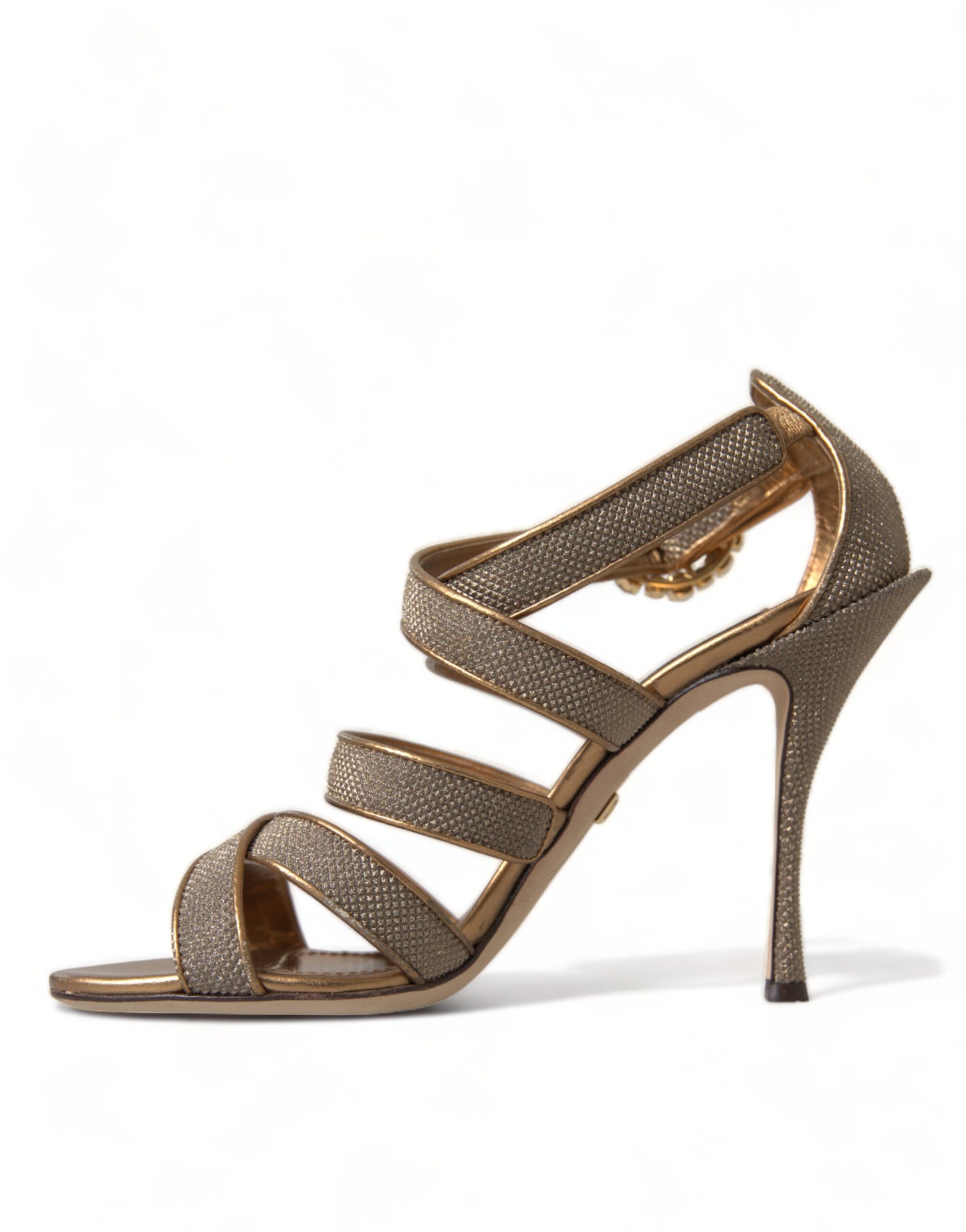 Dolce & Gabbana Bronze Crystal Strap Heels Sandals Shoes