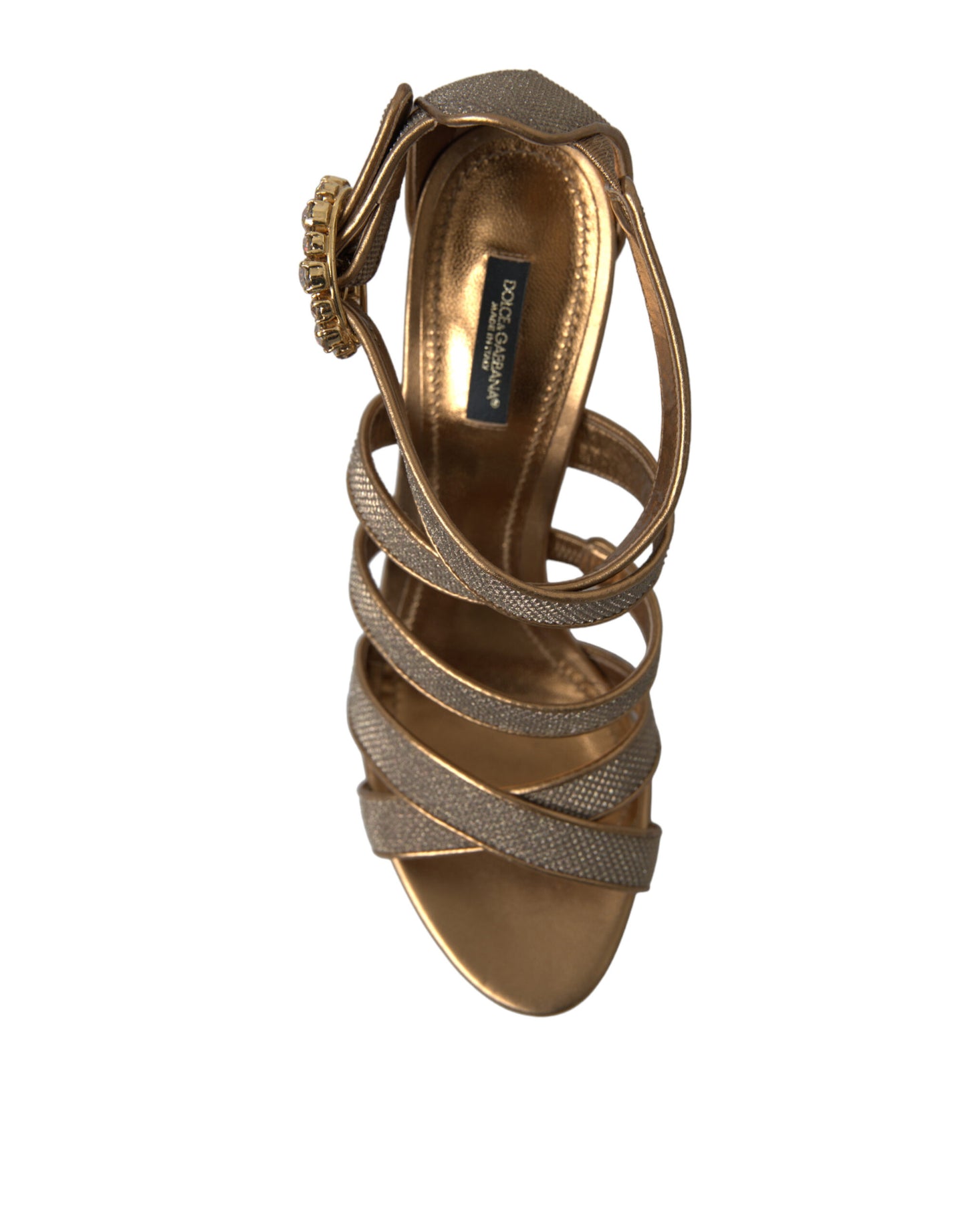 Dolce & Gabbana Bronze Crystal Strap Heels Sandals Shoes