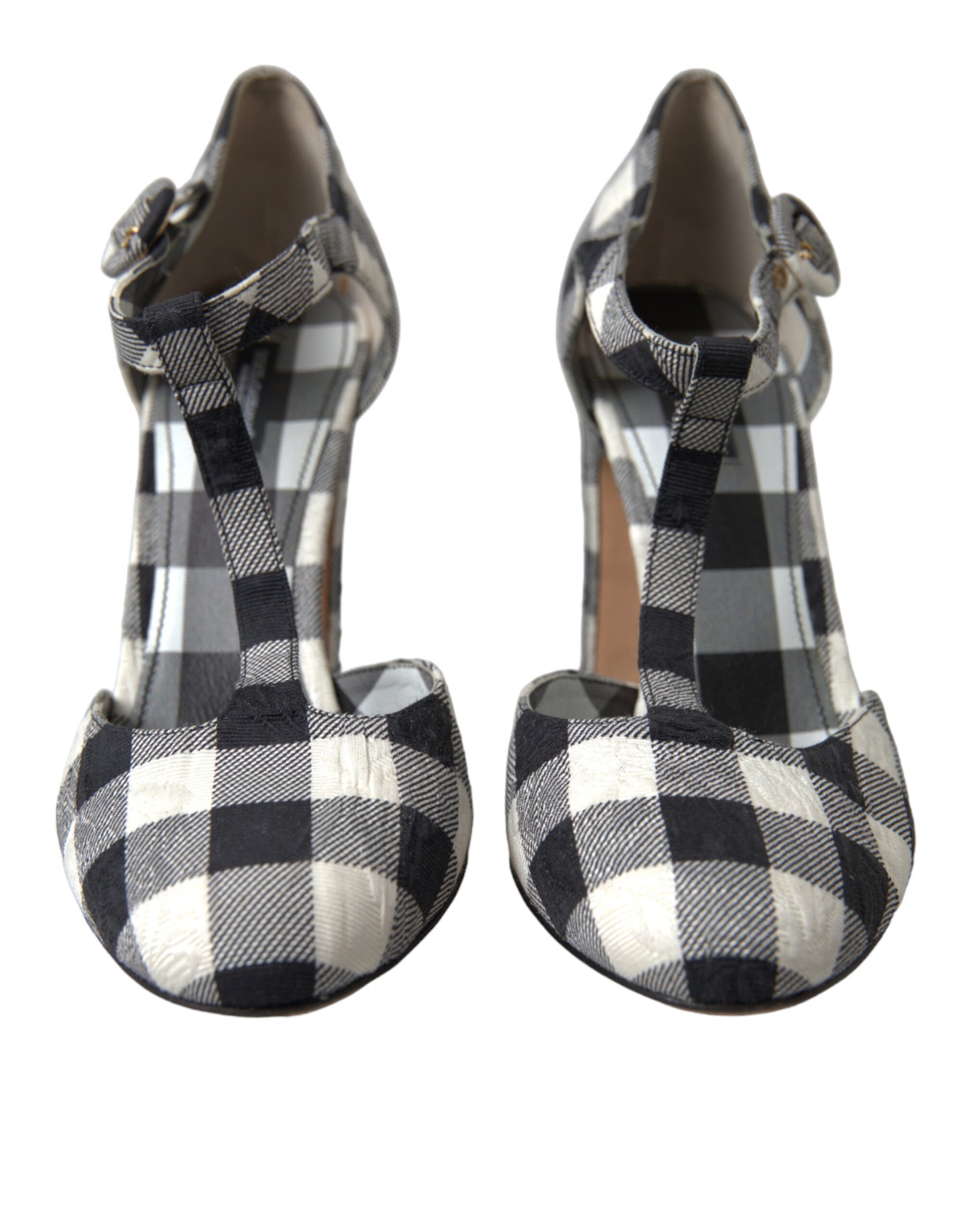 Dolce & Gabbana Black White Gingham Brocade Mary Janes Shoes