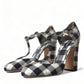 Dolce & Gabbana Black White Gingham Brocade Mary Janes Shoes