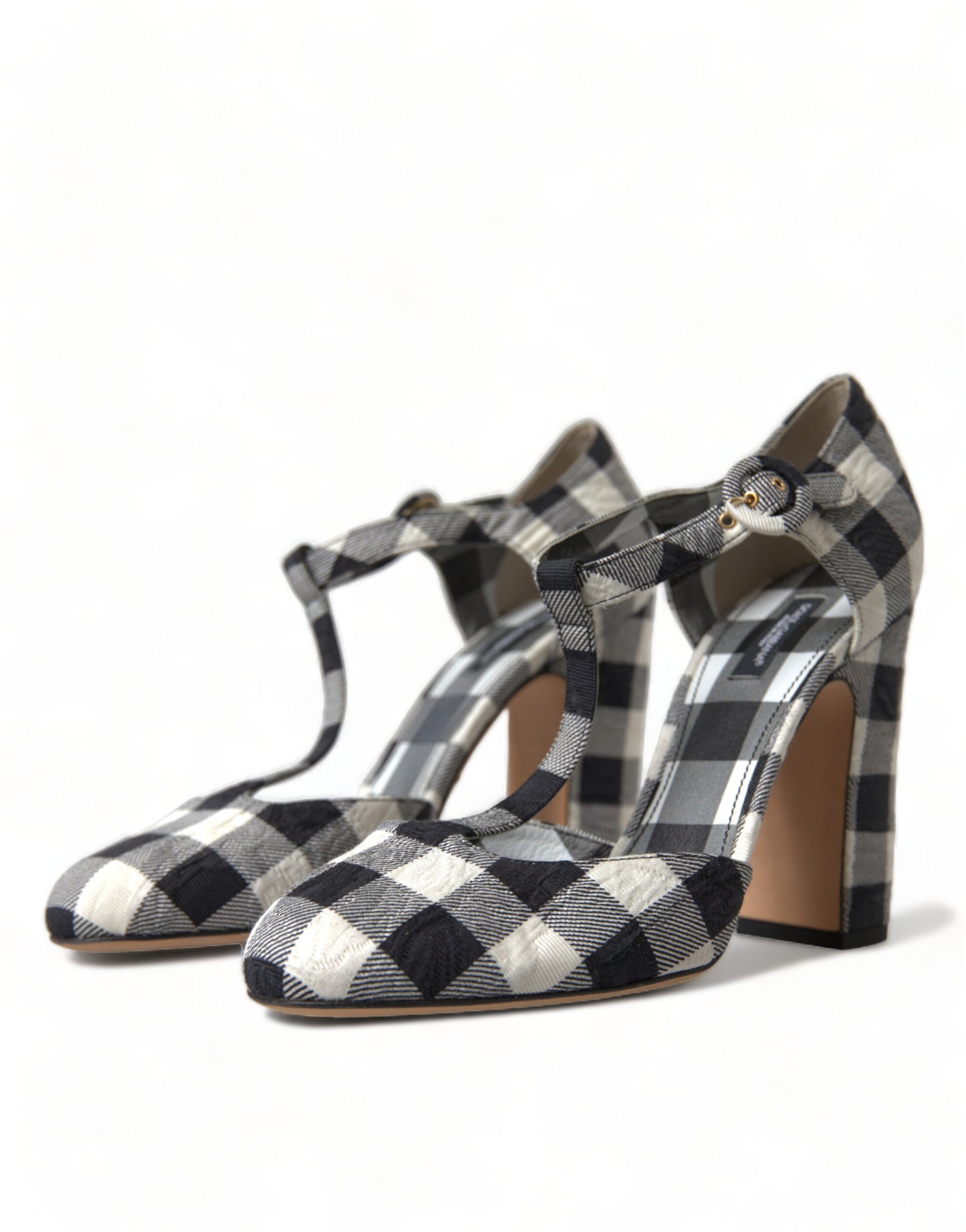 Dolce & Gabbana Black White Gingham Brocade Mary Janes Shoes