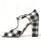 Dolce & Gabbana Black White Gingham Brocade Mary Janes Shoes