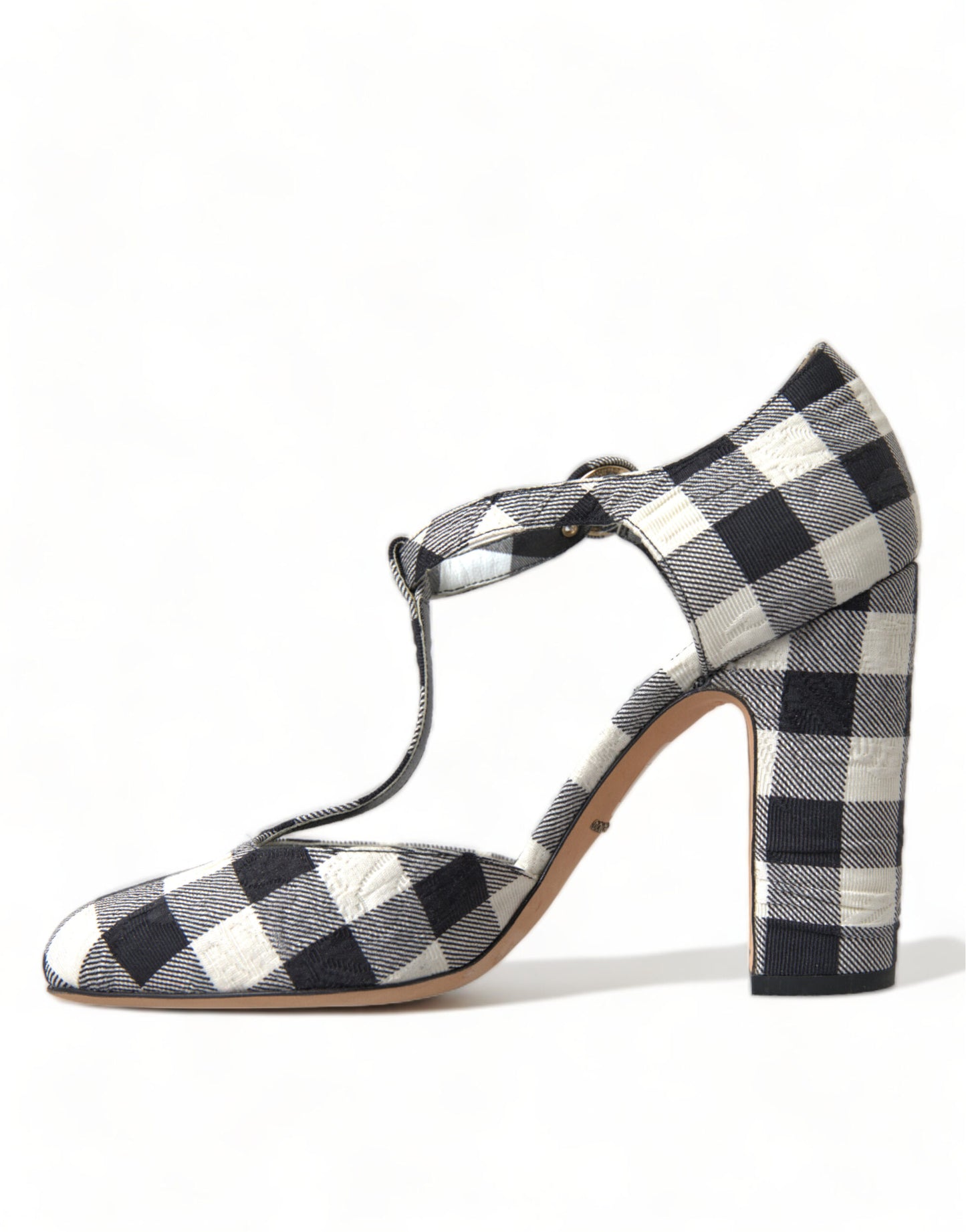 Dolce & Gabbana Black White Gingham Brocade Mary Janes Shoes