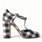 Dolce & Gabbana Black White Gingham Brocade Mary Janes Shoes