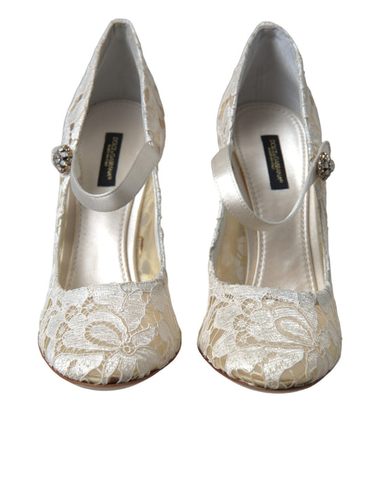 Dolce & Gabbana White Lace Crystals Heels Sandals Shoes