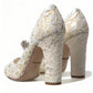 Dolce & Gabbana White Lace Crystals Heels Sandals Shoes