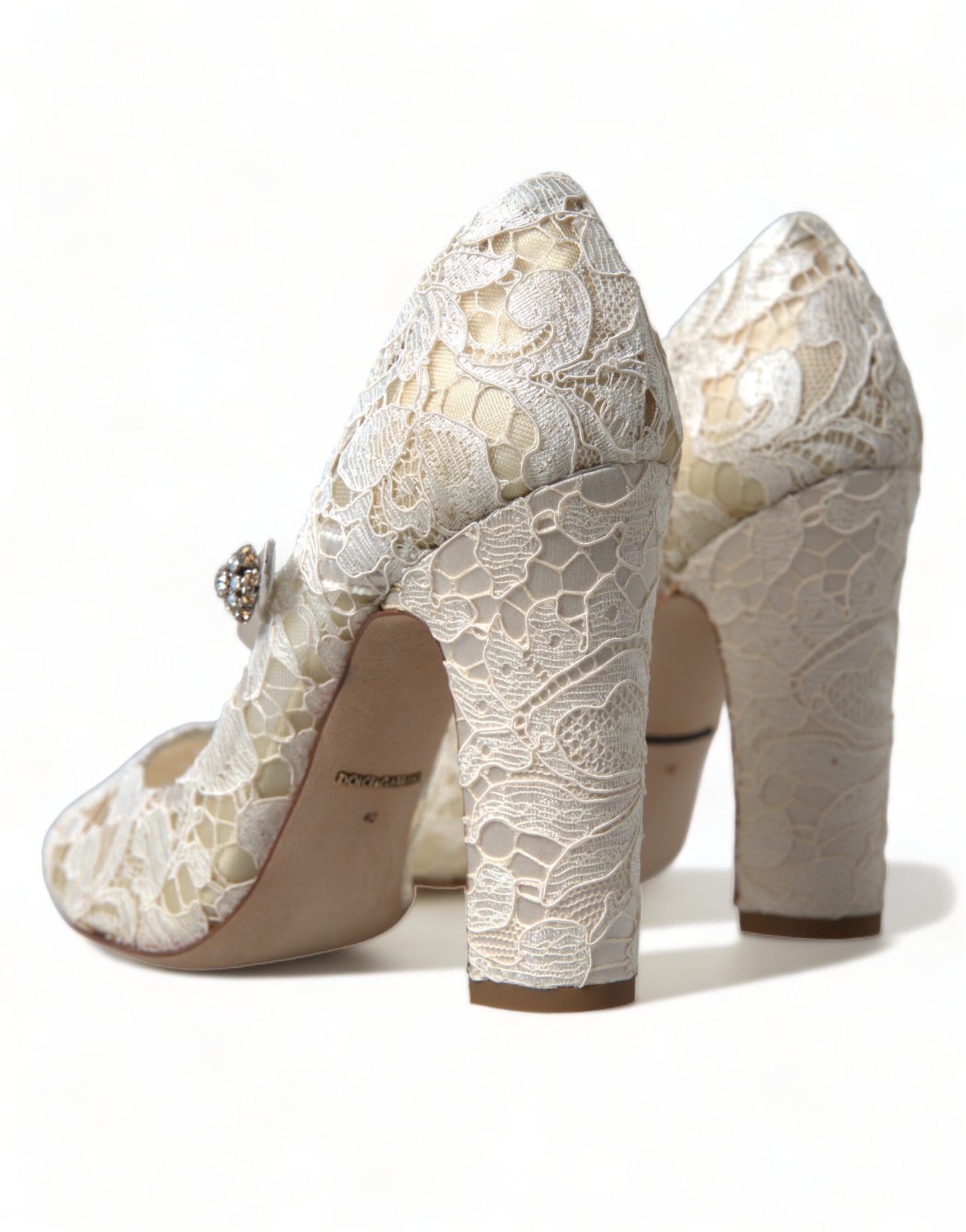 Dolce & Gabbana White Lace Crystals Heels Sandals Shoes