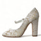 Dolce & Gabbana White Lace Crystals Heels Sandals Shoes