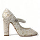 Dolce & Gabbana White Lace Crystals Heels Sandals Shoes