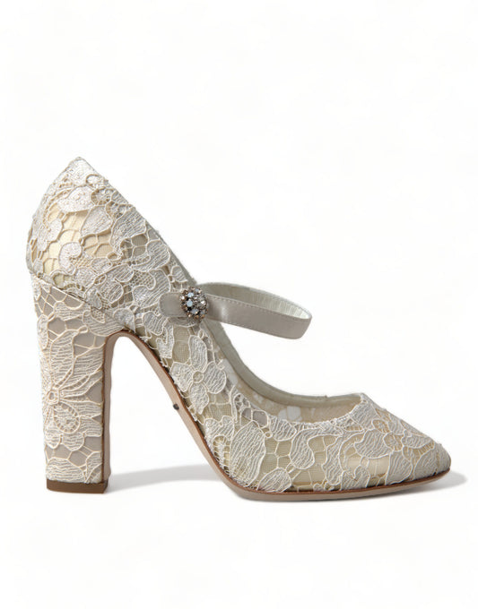 Dolce & Gabbana White Lace Crystals Heels Sandals Shoes