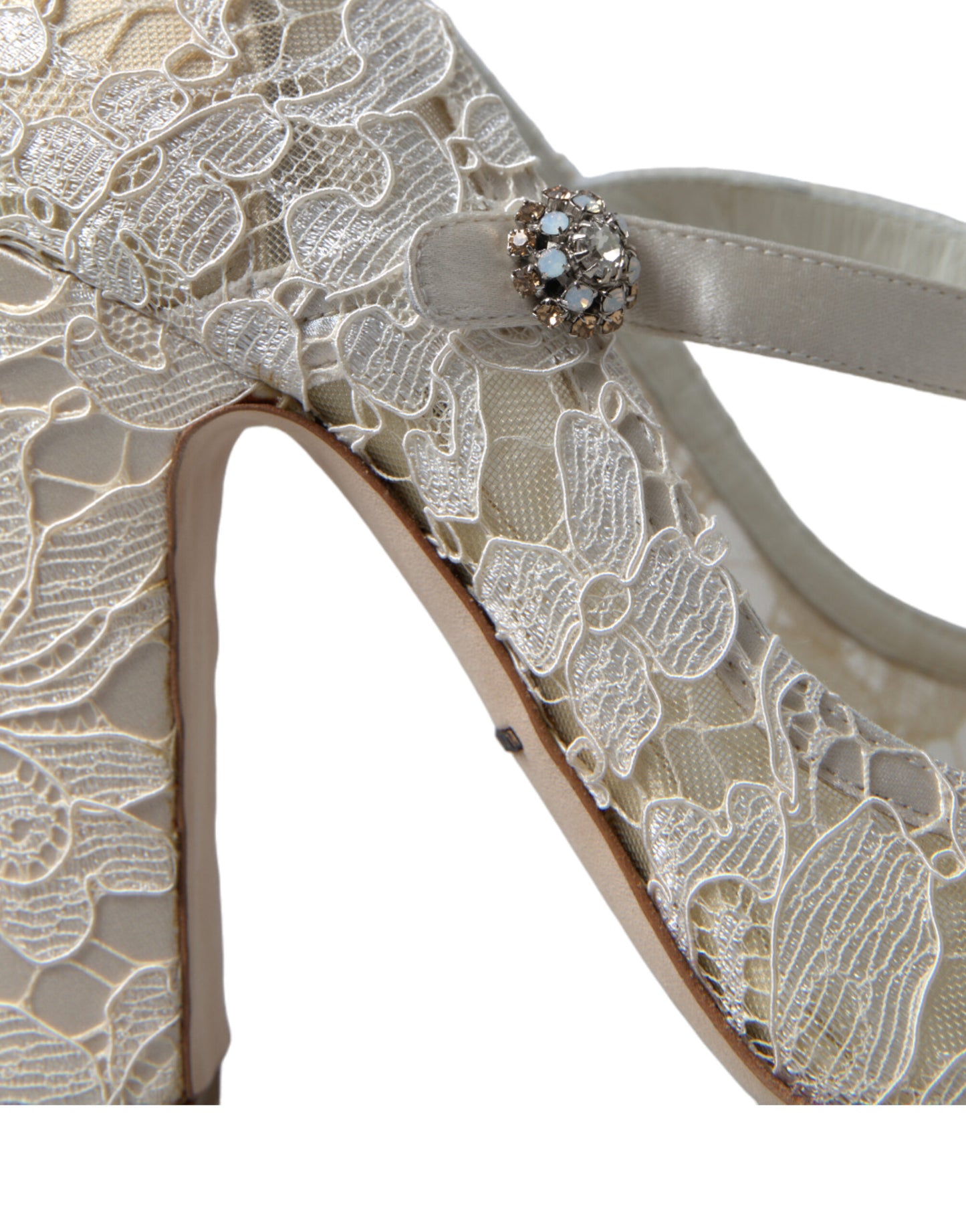 Dolce & Gabbana White Lace Crystals Heels Sandals Shoes