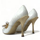 Dolce & Gabbana White Mary Jane Crystal Pearl Pumps Shoes