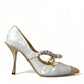 Dolce & Gabbana White Mary Jane Crystal Pearl Pumps Shoes