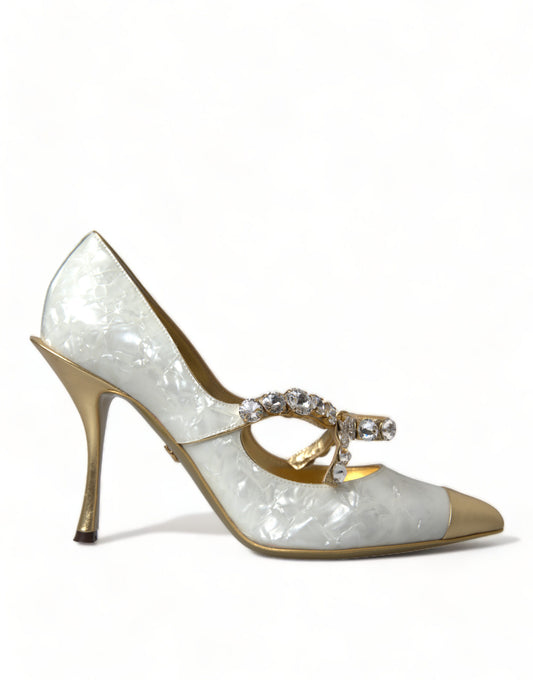 Dolce & Gabbana White Mary Jane Crystal Pearl Pumps Shoes