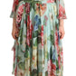 Dolce & Gabbana Multicolor Green Floral Silk Wrap Midi Dress