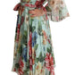 Dolce & Gabbana Multicolor Green Floral Silk Wrap Midi Dress