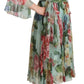 Dolce & Gabbana Multicolor Green Floral Silk Wrap Midi Dress