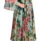 Dolce & Gabbana Multicolor Green Floral Silk Wrap Midi Dress