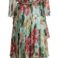 Dolce & Gabbana Multicolor Green Floral Silk Wrap Midi Dress