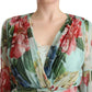 Dolce & Gabbana Multicolor Green Floral Silk Wrap Midi Dress