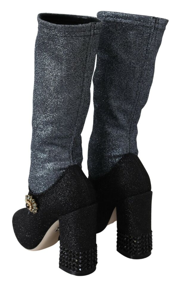 Dolce & Gabbana Black Crystal Mary Janes Booties Shoes