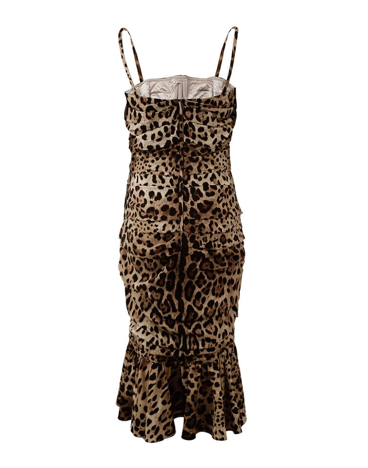 Dolce & Gabbana Brown Leopard Print Ruched Dress