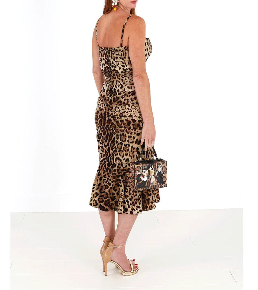 Dolce & Gabbana Brown Leopard Print Ruched Dress