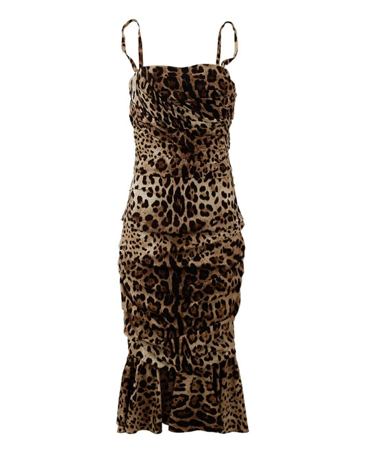 Dolce & Gabbana Brown Leopard Print Ruched Dress