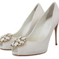 Dolce & Gabbana White Crystals Peep Toe Heel Satin Pumps