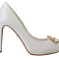 Dolce & Gabbana White Crystals Peep Toe Heel Satin Pumps