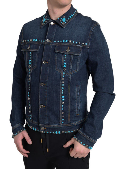 Dolce & Gabbana Blue Denim Turquoise Stones Studded Jacket