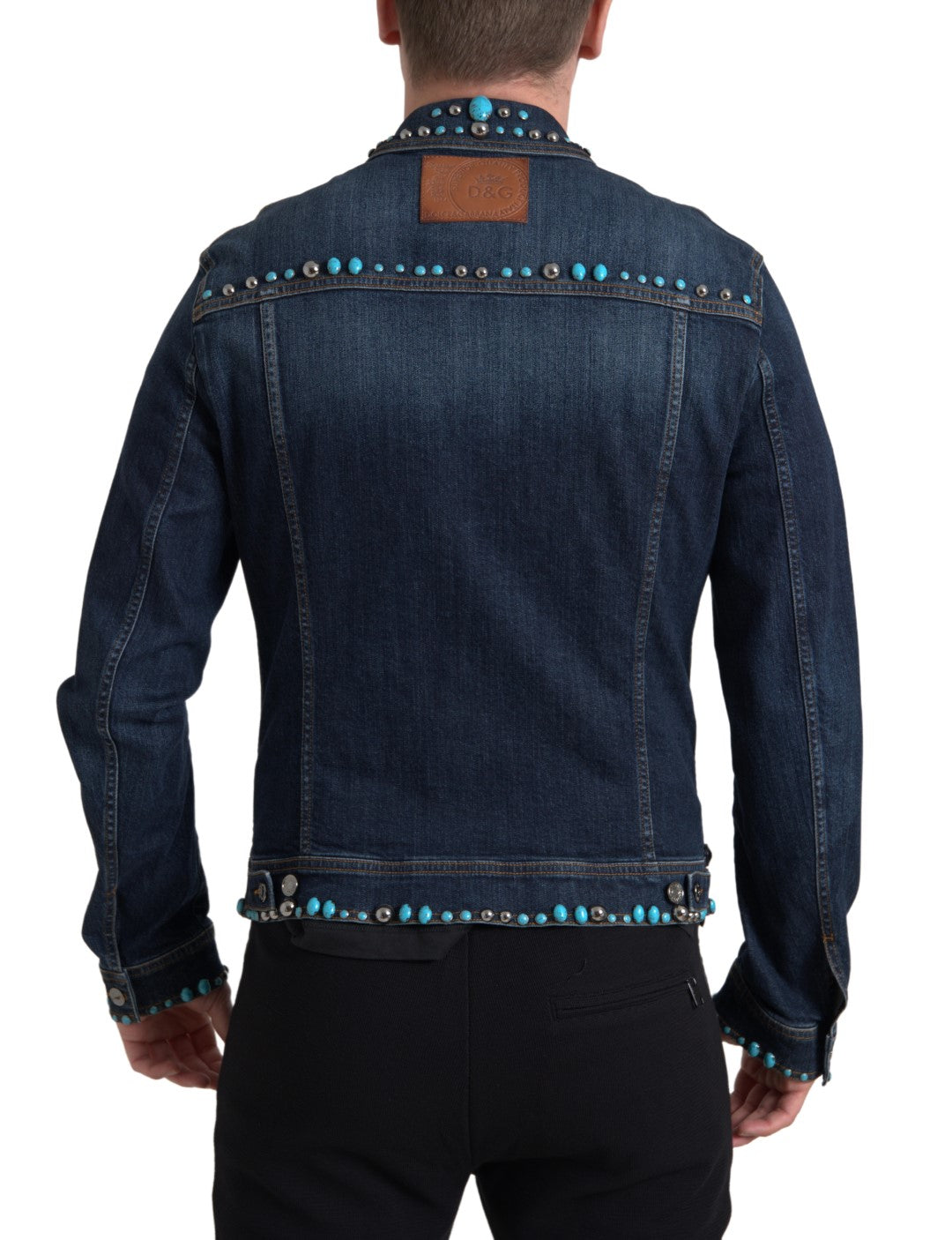 Dolce & Gabbana Blue Denim Turquoise Stones Studded Jacket