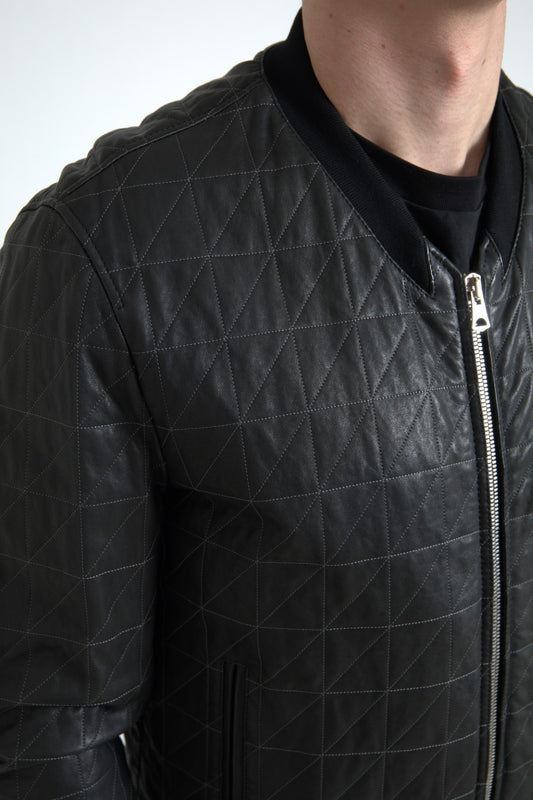 Dolce & Gabbana Black Leather Bomber Jacket