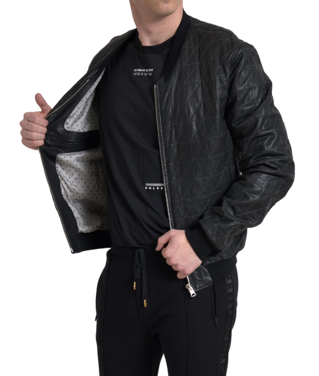 Dolce & Gabbana Black Leather Bomber Jacket