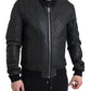 Dolce & Gabbana Black Leather Bomber Jacket