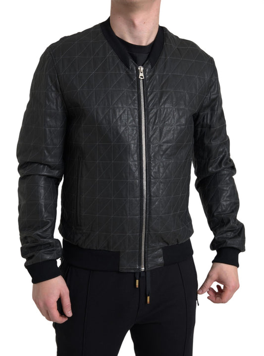 Dolce & Gabbana Black Leather Bomber Jacket