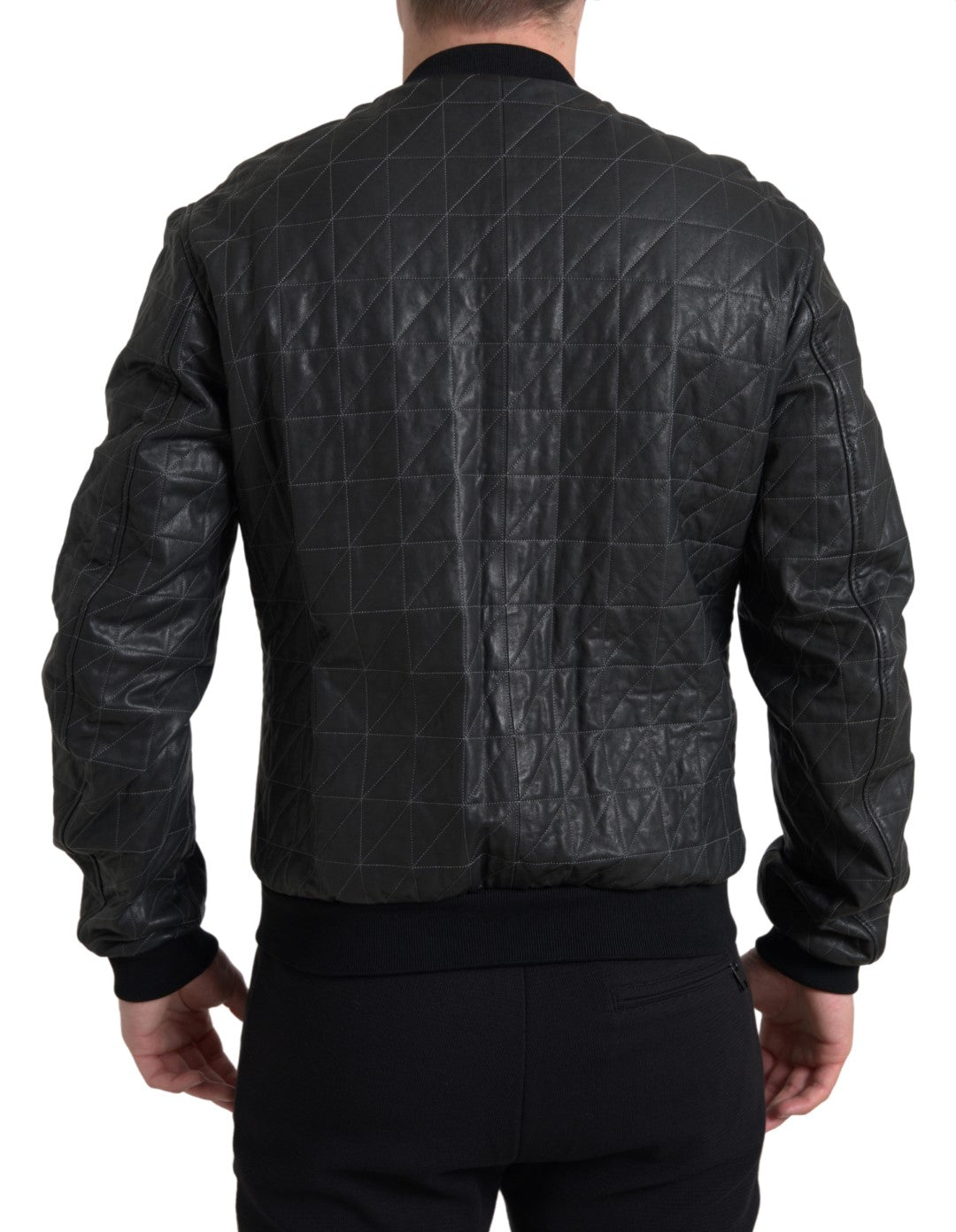 Dolce & Gabbana Black Leather Bomber Jacket