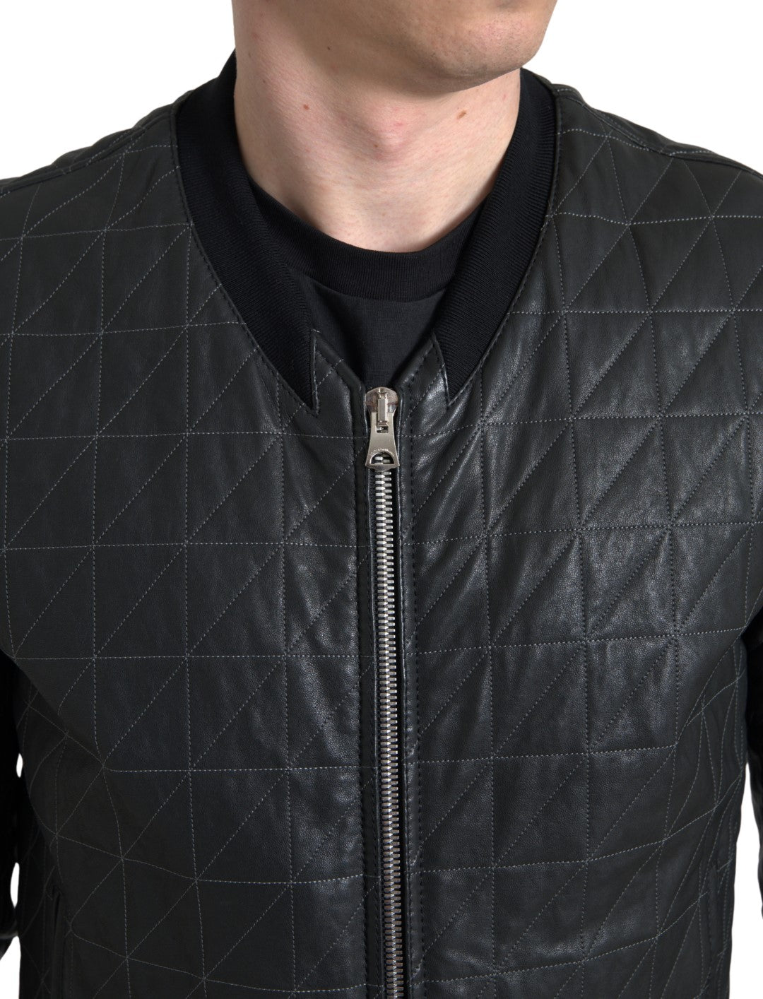 Dolce & Gabbana Black Leather Bomber Jacket