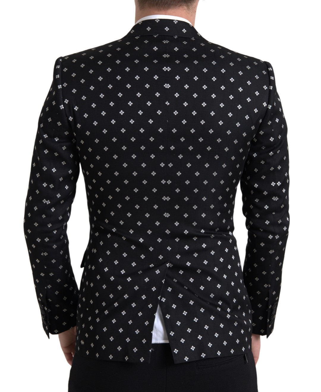 Dolce & Gabbana Black White Pattern Slim Fit Double Breasted Blazer