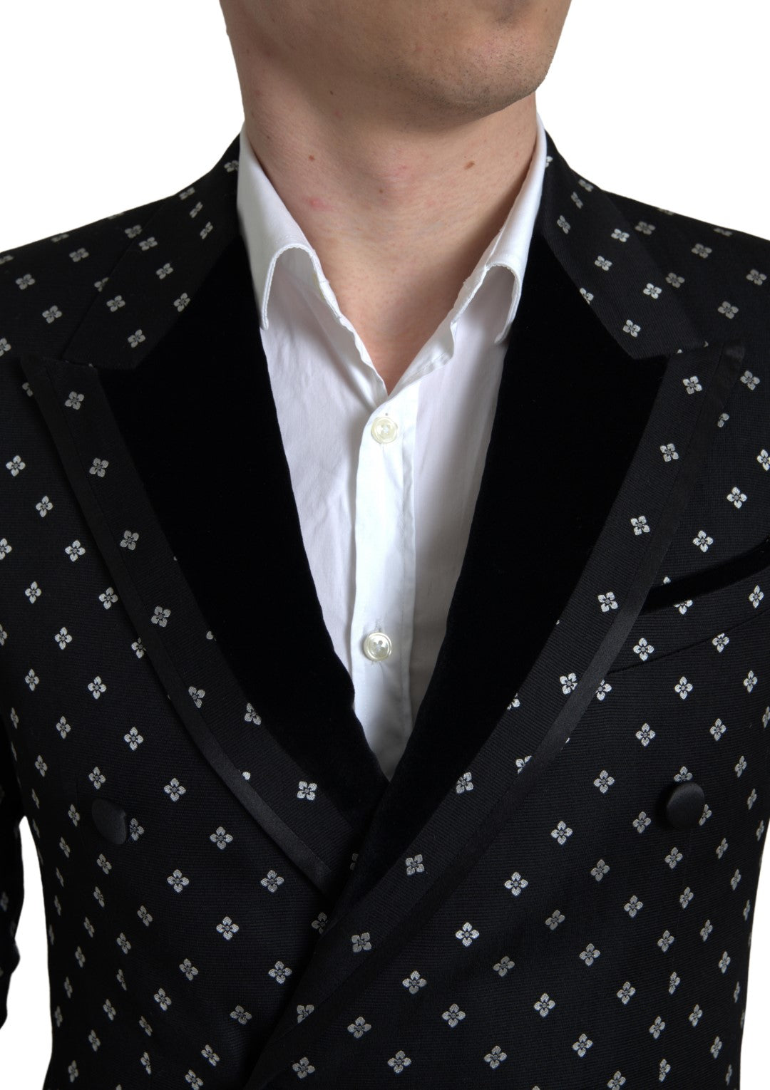 Dolce & Gabbana Black White Pattern Slim Fit Double Breasted Blazer