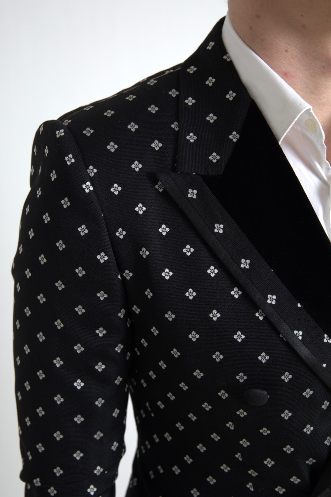 Dolce & Gabbana Black White Pattern Slim Fit Double Breasted Blazer