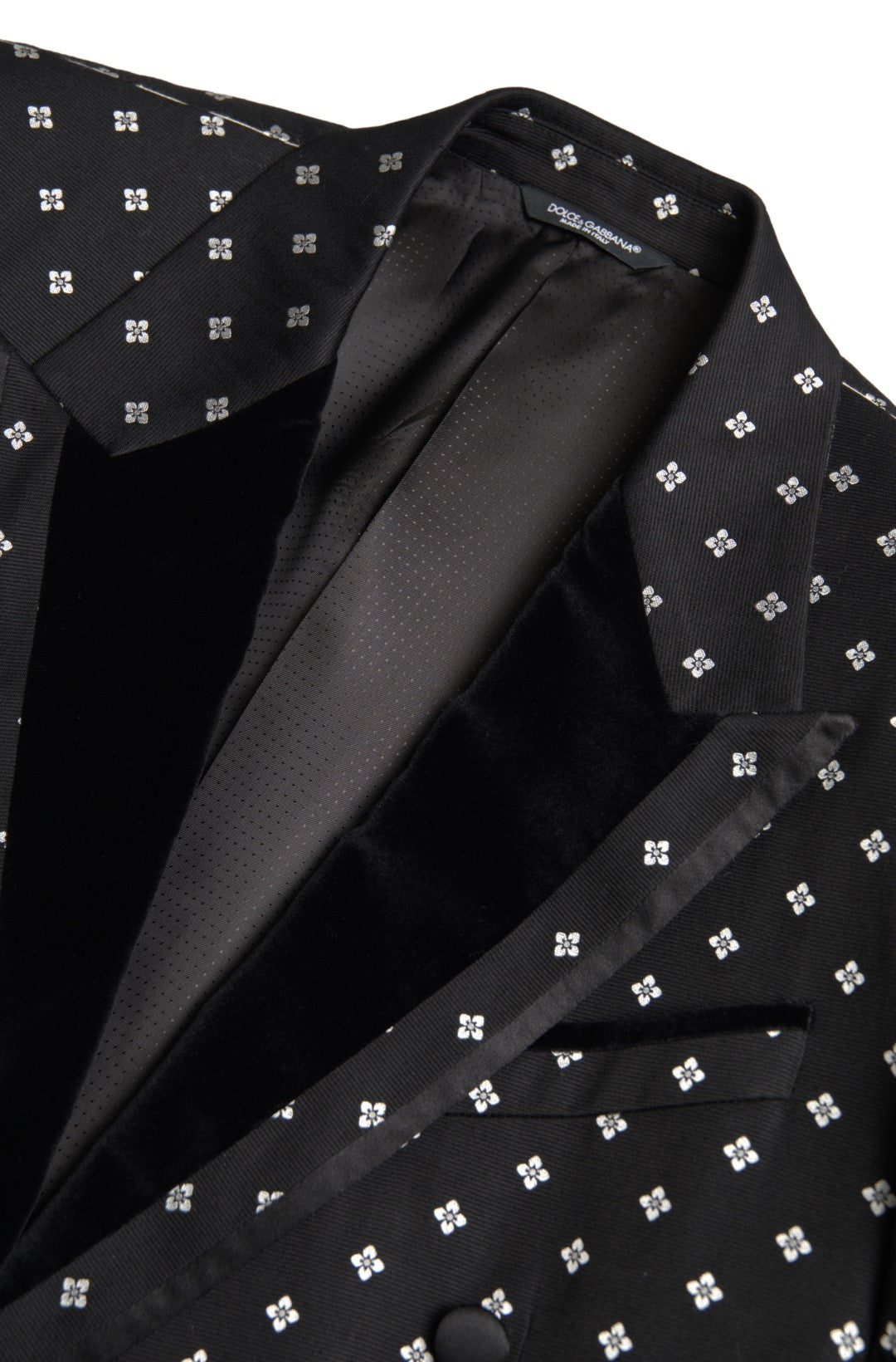 Dolce & Gabbana Black White Pattern Slim Fit Double Breasted Blazer