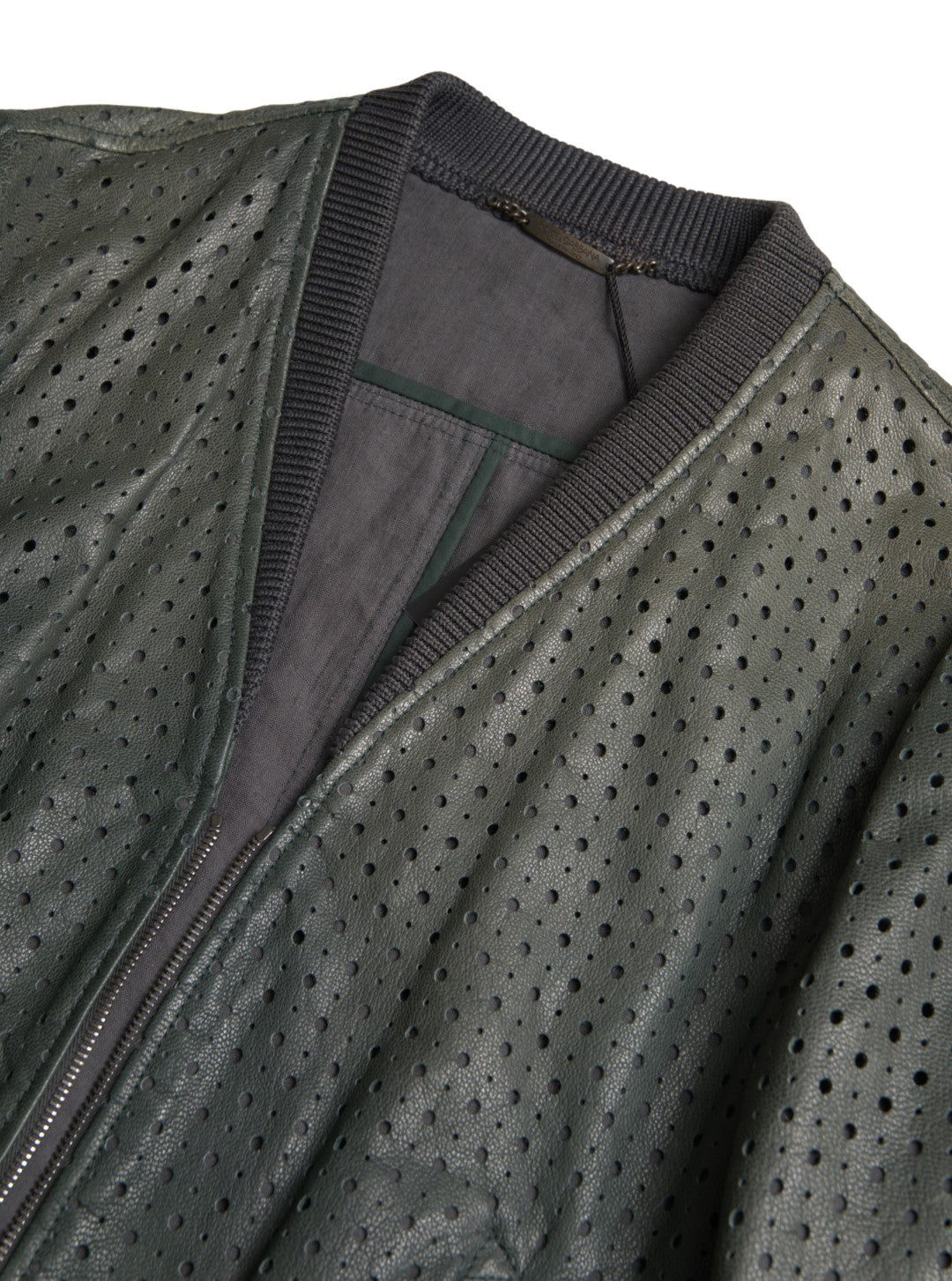 Dolce & Gabbana Green Perforated Leather Bomber Jacket