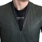 Dolce & Gabbana Green Perforated Leather Bomber Jacket