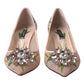 Dolce & Gabbana Pink Floral Crystal Heels Pumps Shoes