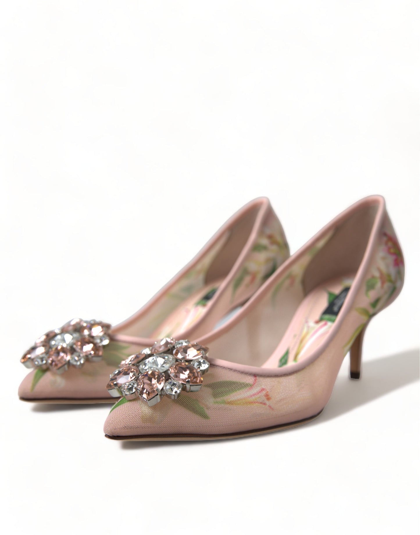 Dolce & Gabbana Pink Floral Crystal Heels Pumps Shoes