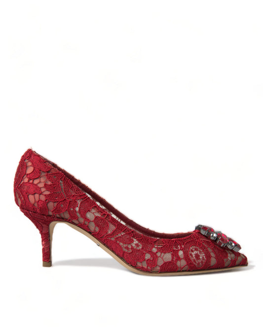 Dolce & Gabbana Red Taormina Lace Crystal Heels Pumps Shoes